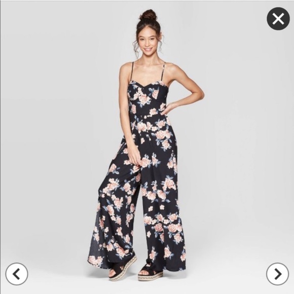 Xhilaration Pants - Xhilaration Floral Print Strappy Bra Cup Jumpsuit